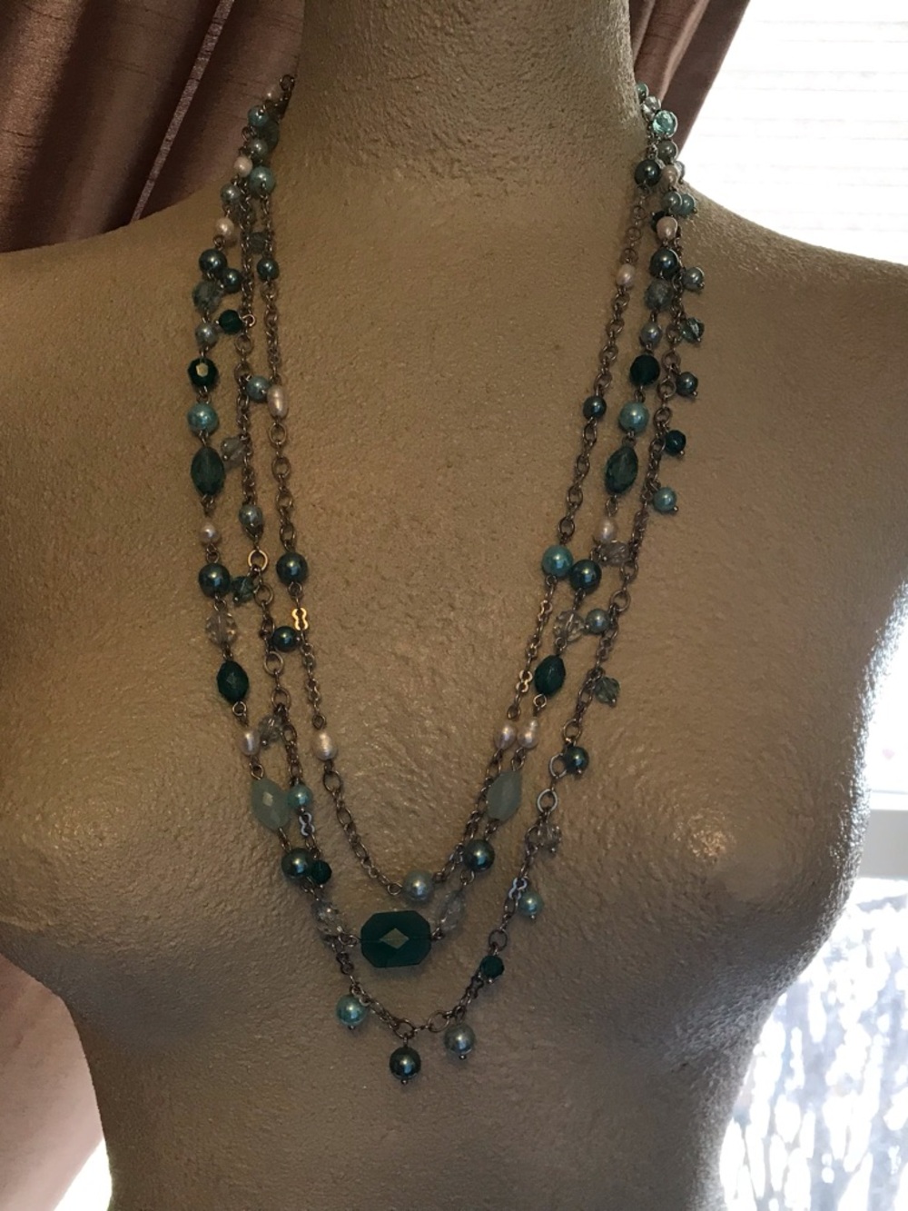 Lia Sophia 3 strand Teal and Turquoise Beaded Necklace